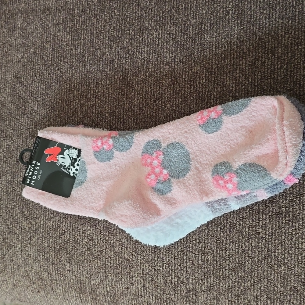 DISNEY WOMENS PINK & WHITE MINNIEMOUSE 2 PAIRS OF SOFT SOCKS FITS SHOE SIZE 4-10